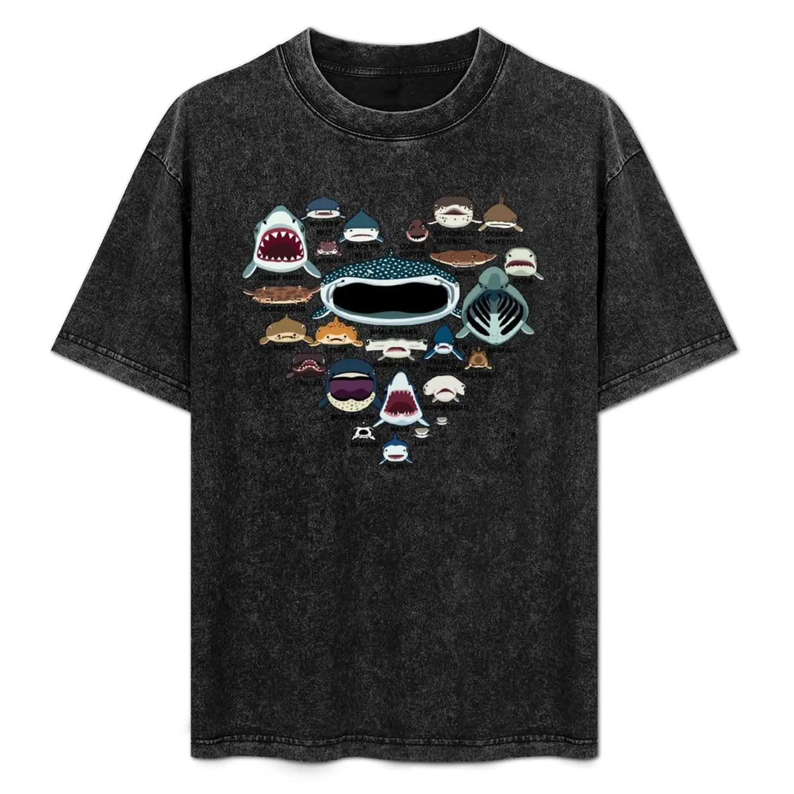 

Love Shark Faces Shark Lovers Heart T-Shirt Worker Basic Short Sleeve Tee