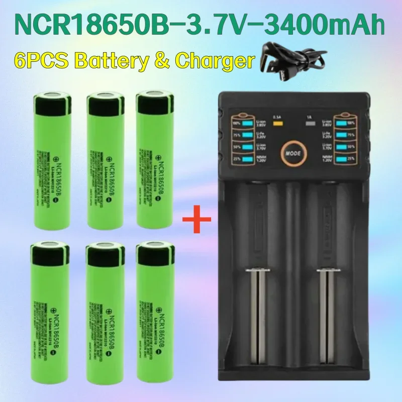 100% Original Imported Rechargeable Battery + NCR 18650 Lithium Battery Charger 34B 3.7V 3400mAh+201