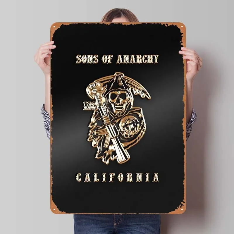 Sons of Anarchy Sign Rusty Metal Poster Vintage Decor Retro Metal Tin Sign for Man Cave Wall Art Decoration Club America Room