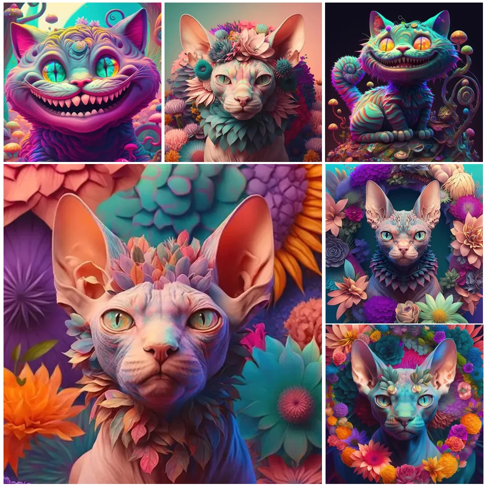 Sphynx Cat DIY Diamond Painting Fantasy Aniamls Full Drill 5D Full Diamond Mosaic Portrait Art DIY Cross Stitch Kit Decor YG4728