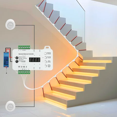 Sensore di movimento PIR Luce per scale a LED Kit di illuminazione per scale di facile installazione Striscia LED COB da 8 mm con alimentatore per scale interne