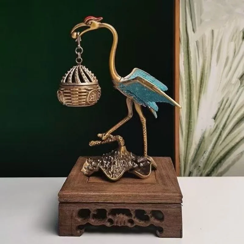 

5.7' Chinese retro metal carved crane high-end gift incense burner