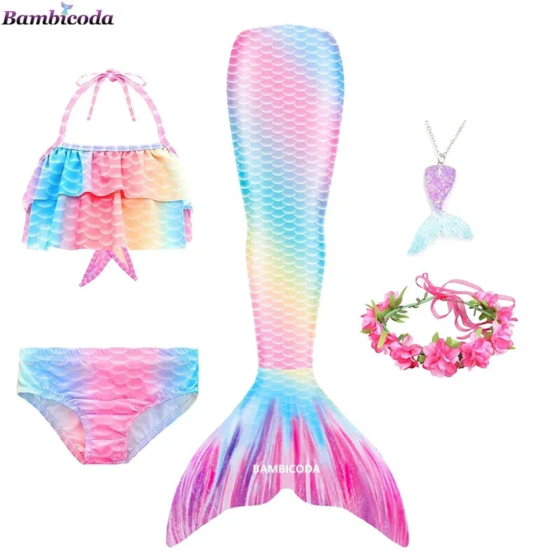 Disfraz de fantasía para niñas con cola de sirena, ropa de playa, puede agregar monofín, Bikini, natación, Cosplay, sirena para niños, traje de baño de verano