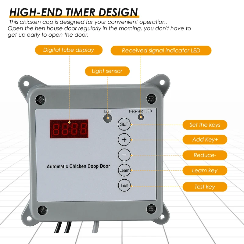 Imagem -03 - Kits Automáticos de Abridor de Porta em Função com Temporizador Sensor de Luz Impermeável ao ar Livre para Fazendas Domésticas