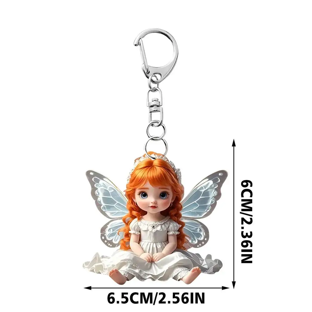 Angel Girls Charm Keychain Cartoon Cute 2D Flat Flower Child Car Bag Pendant Key Ring Hanging Backpack Accessories Decor Gift