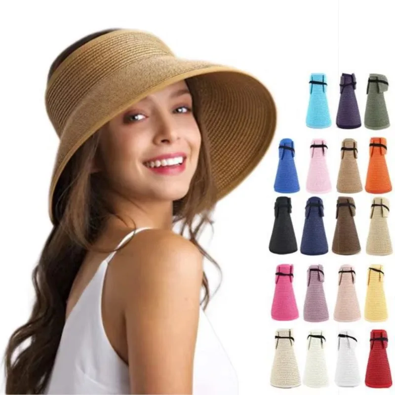 Summer Hats For Women Roll Up Sun Visor Wide Brim Straw Hat Summer Foldable Packable UV Protection Cap for Beach Travel Bonnet