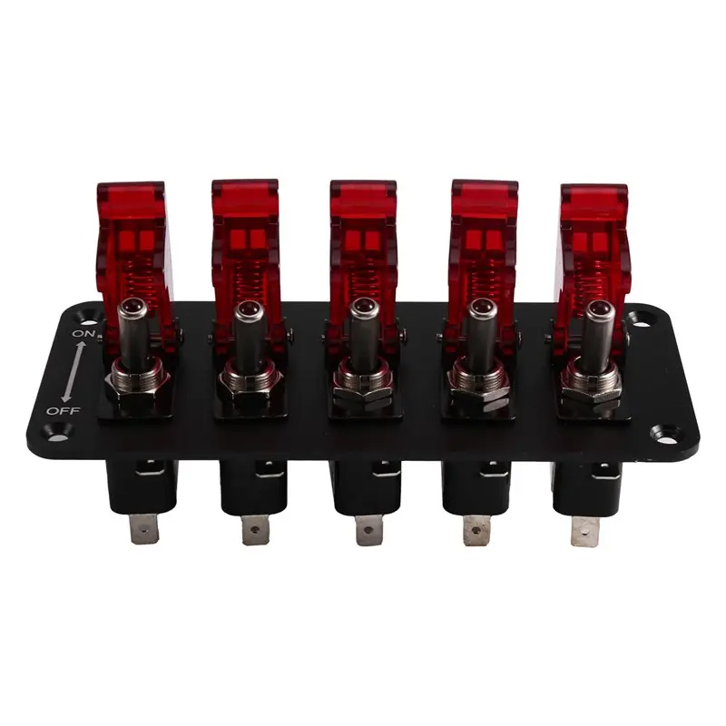 Auto Ignition Switch Panel LED Indicator Start Push Button 12V 20A 5 Rocker Toggle For Racing Cars Vehicles-ABQA