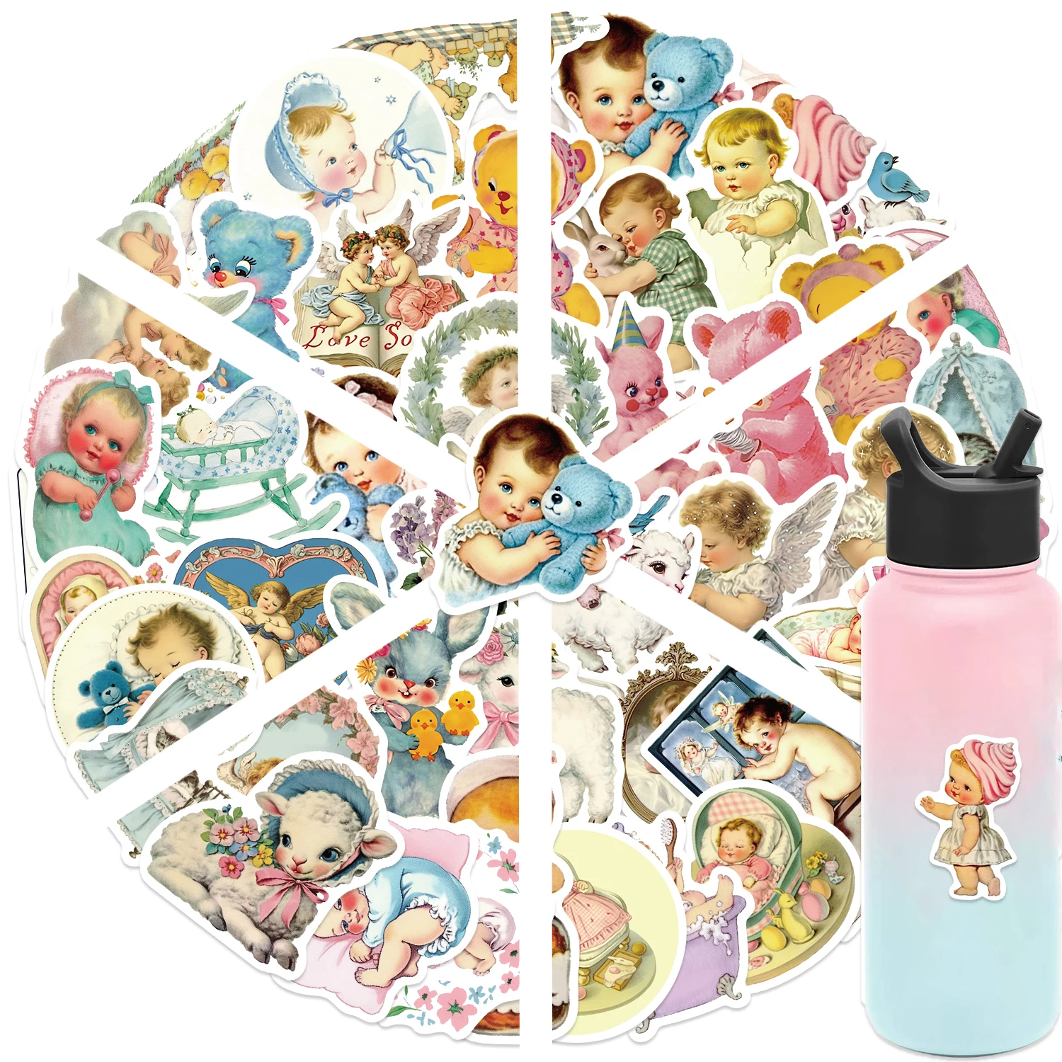 50PCS Vintage Baby Aestheticสติกเกอร์การ์ตูนน่ารักDecalsแล็ปท็อปโน้ตบุ๊คตกแต่งโทรศัพท์Graffitiสติกเกอร์ของเล่นคลาสสิก