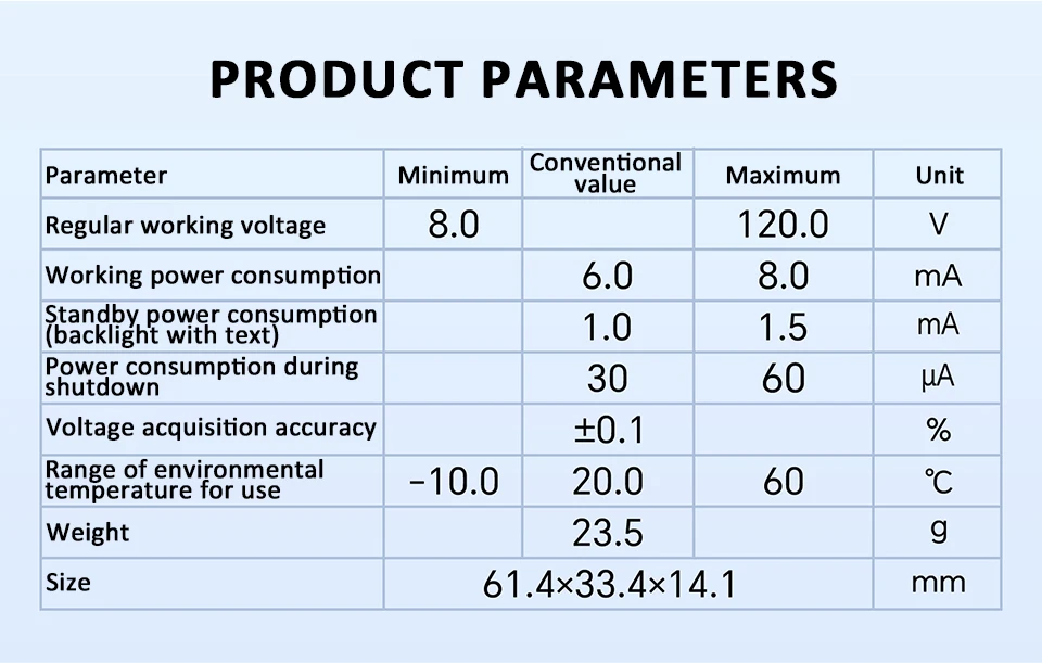 VT8b DC-Batterie-Voltmeter DC 8V-120V Kapazitätsanzeige-Messgerät Lithium LiFePO4 Blei-Säure-Batterietester für Elektrofahrzeuge – Detail 11