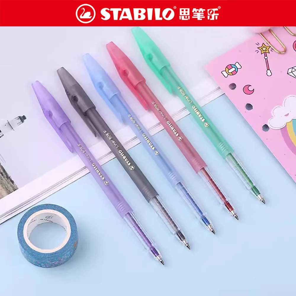 6/10pcs Stabilo Antistatic Ballpoint Pen 808F Liner Smooth 0.38mm Extra-fine Cap Medium Oil Pen Cute Study Office Stationery