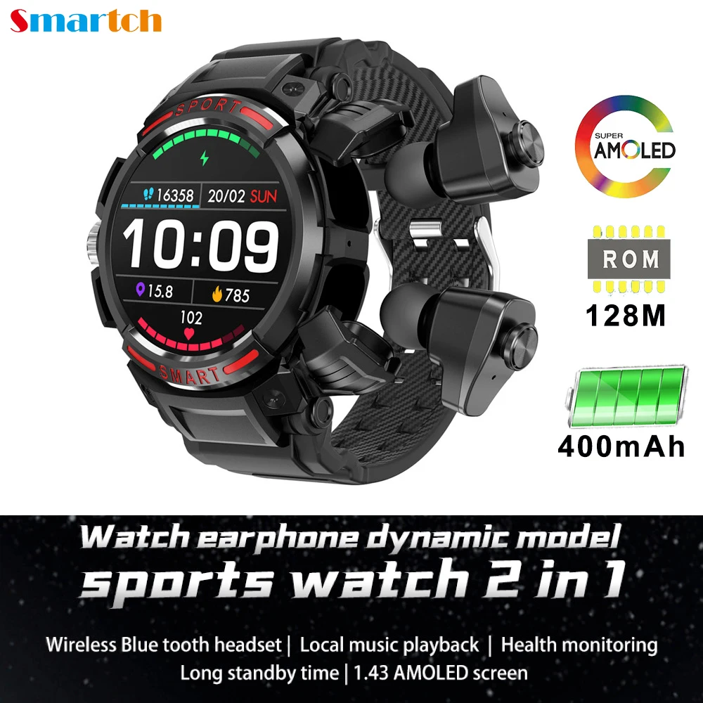 2024 New 2 In 1 TWS Wireless Headphone Local Music Smart Watch Blue Tooth Call 1.43