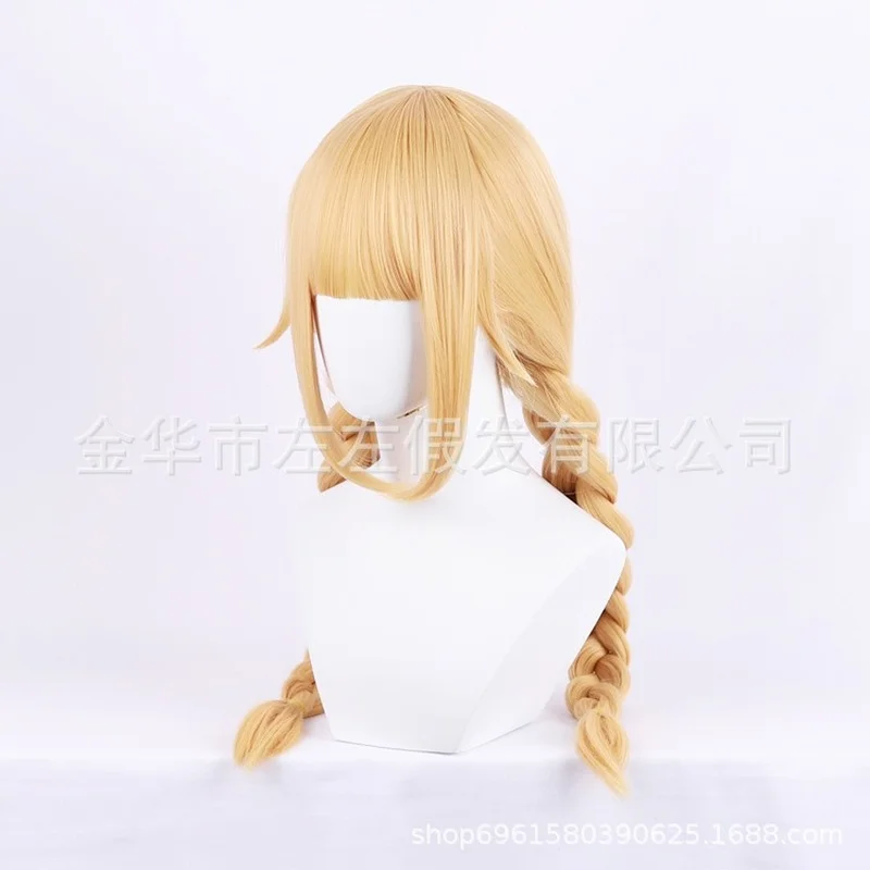 Peluca de Cosplay de Anime Ya Boy Kongming Tsukimi Eiko, cabello sintético trenzado doble amarillo dorado de 70cm, pelucas de fiesta de juegos de rol para Halloween