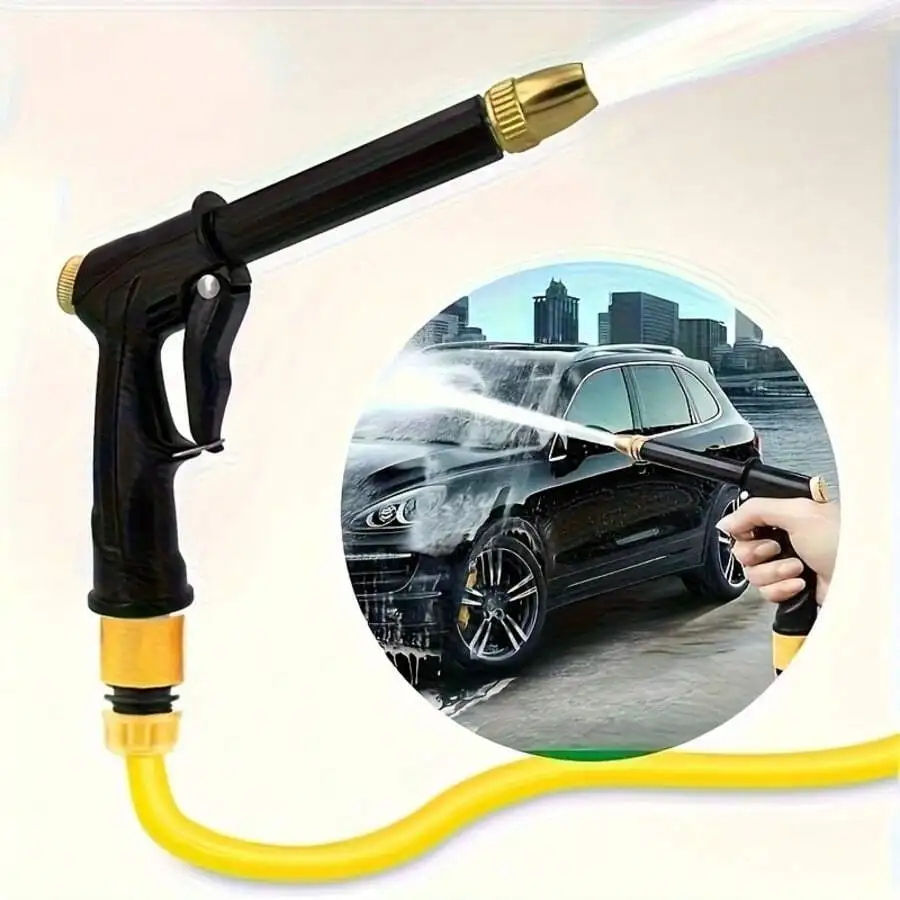 High-Pressure Car Wash Water Gun With Foam Tank Adjustable Garden Hose Nozzle 3/4 & 1/2 Inch Quick Connect