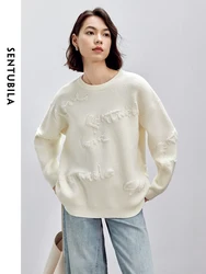 SENTUBILA Jacquard Knitted Pullovers Women 2024 Autumn Commute Casual Loose Fit O Neck Long Sleeve Warm Knitwear W43E56268