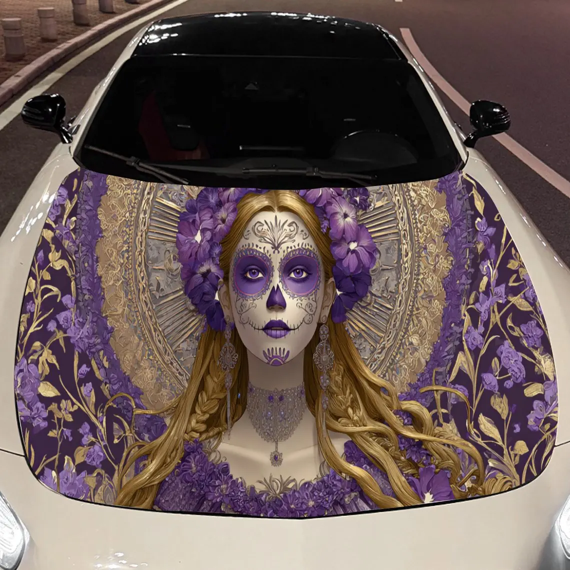 

Виниловая наклейка на капот автомобиля с сахарным черепом, модная наклейка из ПВХ на автомобильную крышку, водонепроницаемая самоклеящаяся наклейка на автомобиль, защита от царапин