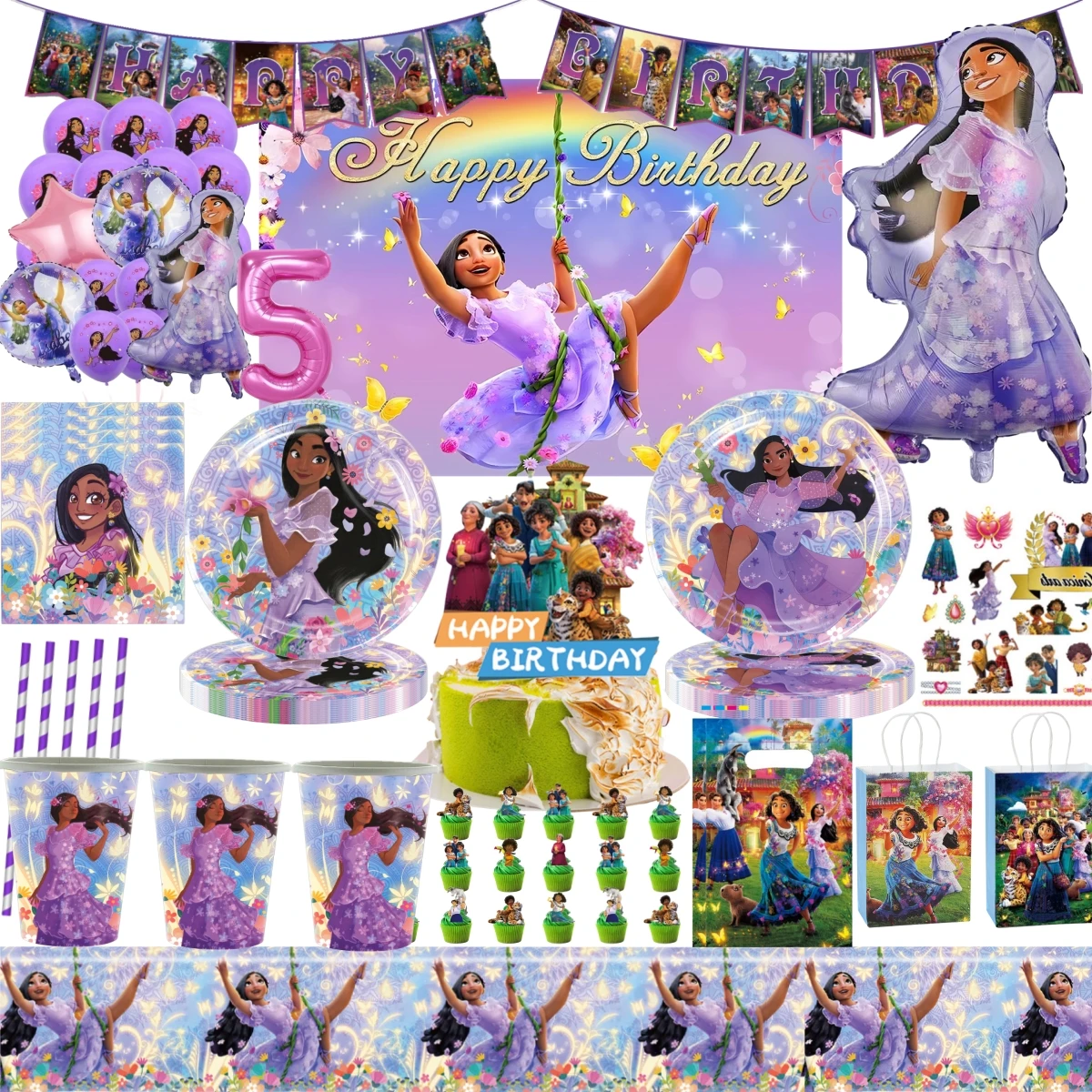 Disney Encanto Isabella Party Decoration Happy Birthday Banner Latex Balloon Cake Decor Baby Shower Girl Birthday Party Supplies