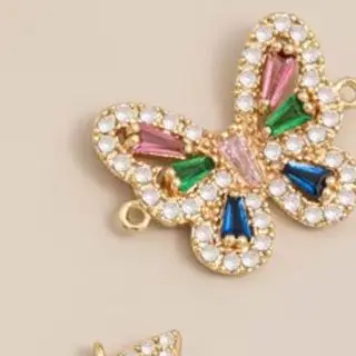 

14K Gold Color Butterfly Pendant Necklace with Micro Inlaid Zirconium Double Pendant DIY Handmade Bracelet Accessories