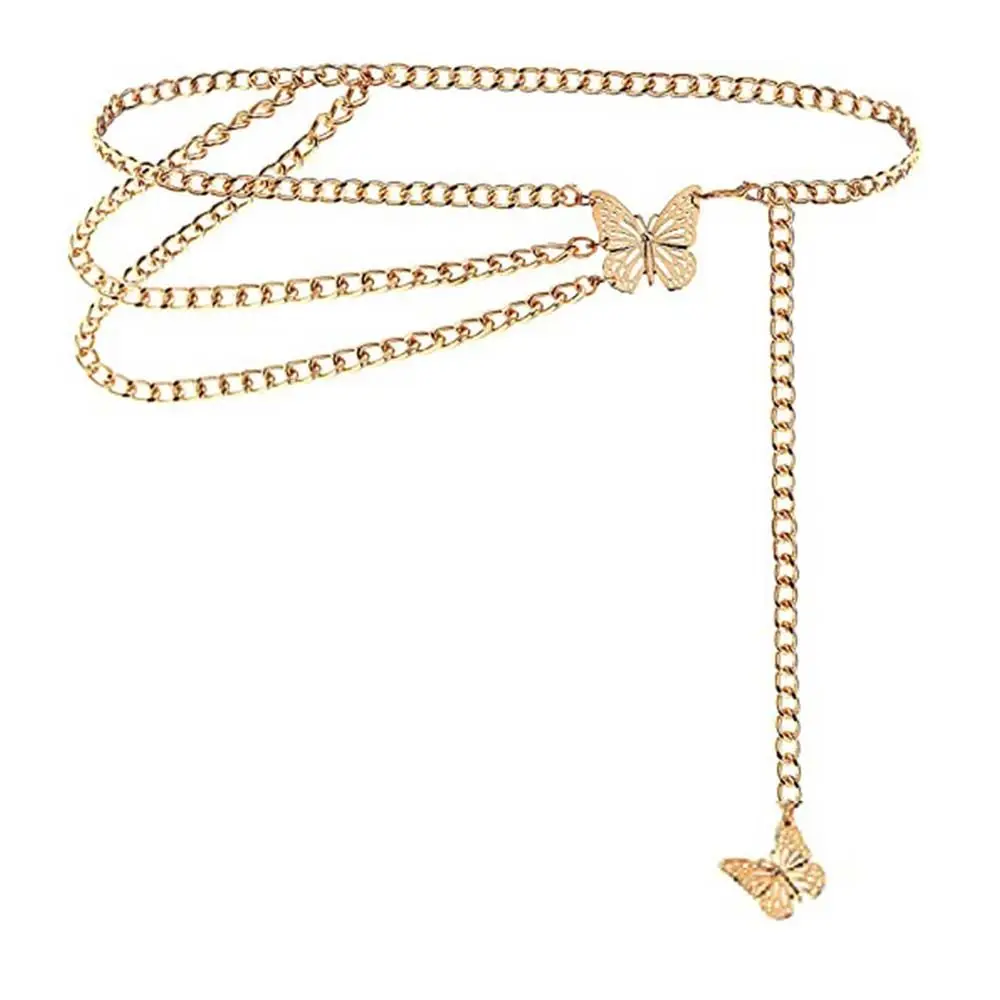 

Cool Retro Metal Gold Silver Tassel Hollow Out Butterfly Gift For Women Sexy Belt Waist Chain Body Chain