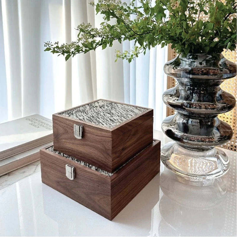 

‌Gift Jewelry Box-Walnut Wood Leather Organizer Case Minimalist Woven Texture Storage for Earrings Necklaces Anniversary Present