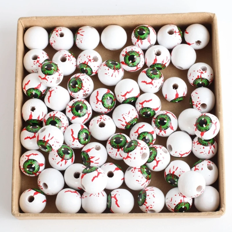 Perles rondes en bois à globes oculaires, 40 pièces, perles en bois d'halloween pour maison