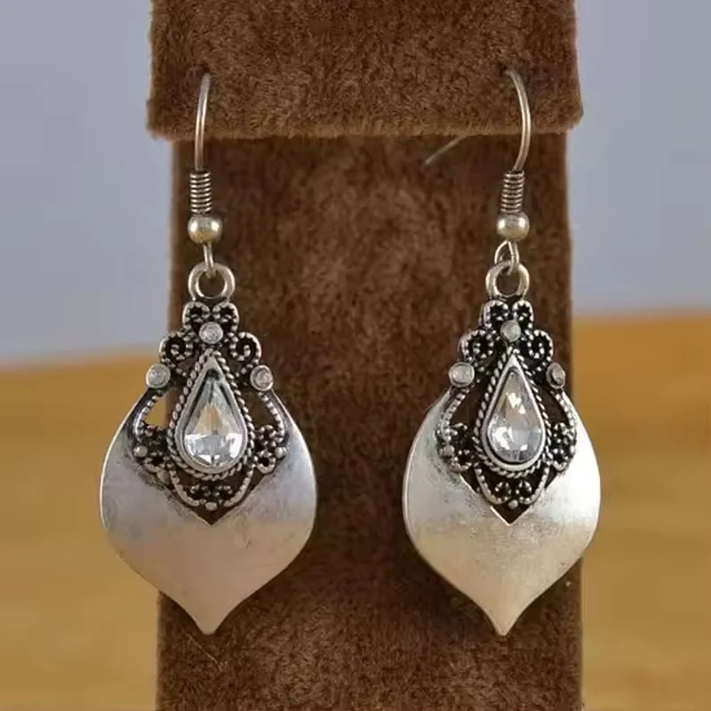 Retro Bohemian Geometric Women's Earrings Fashionable Ethnic Style Flower Water Drop Cube Zirconia Jewelry