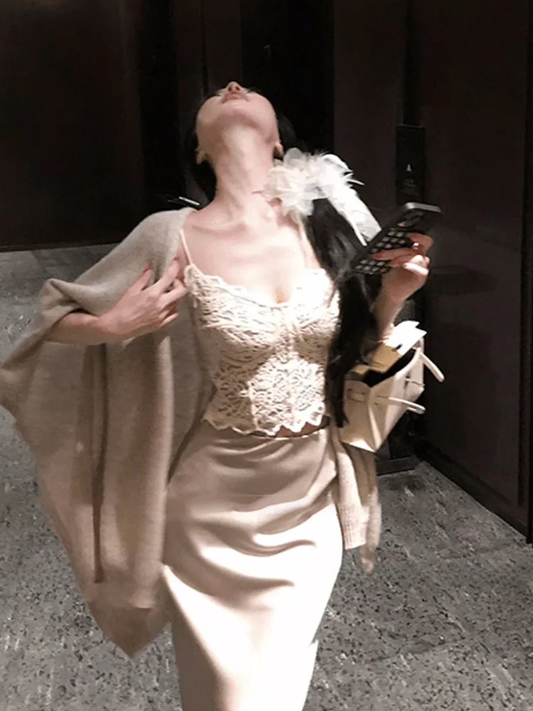 

Комплект XZY: осенний утепленный жакет-накидка и юбка с высокой талией для полных женщин, в стиле знаменитостей