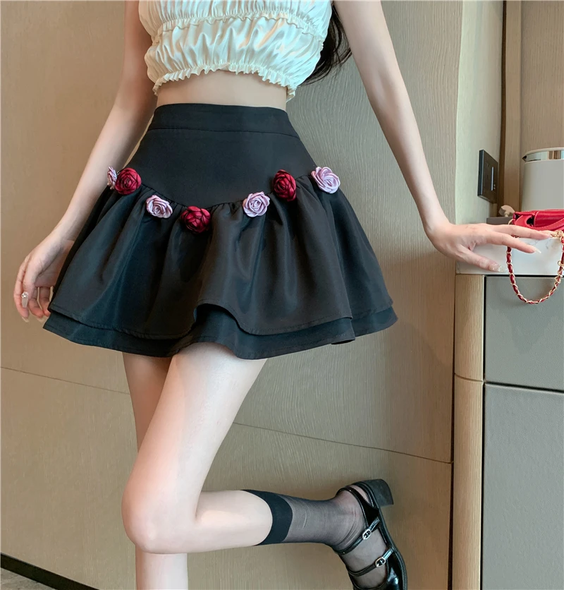 

2024 Summer new White mini Skirt Fashionable Women Korean Short Skirt y2k ropa de mujer Streetwear Flower Ruffle faldas