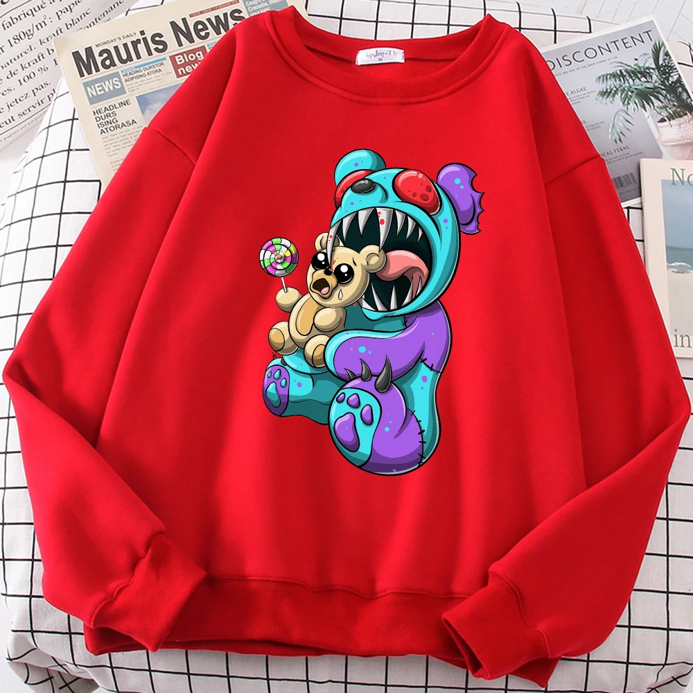 Autumn Casual Woman Pullover Let Me Eat Your Horrible Bad Bear Printing Hoody Fleece Sweatshirt Loose Warm Female Streetwear