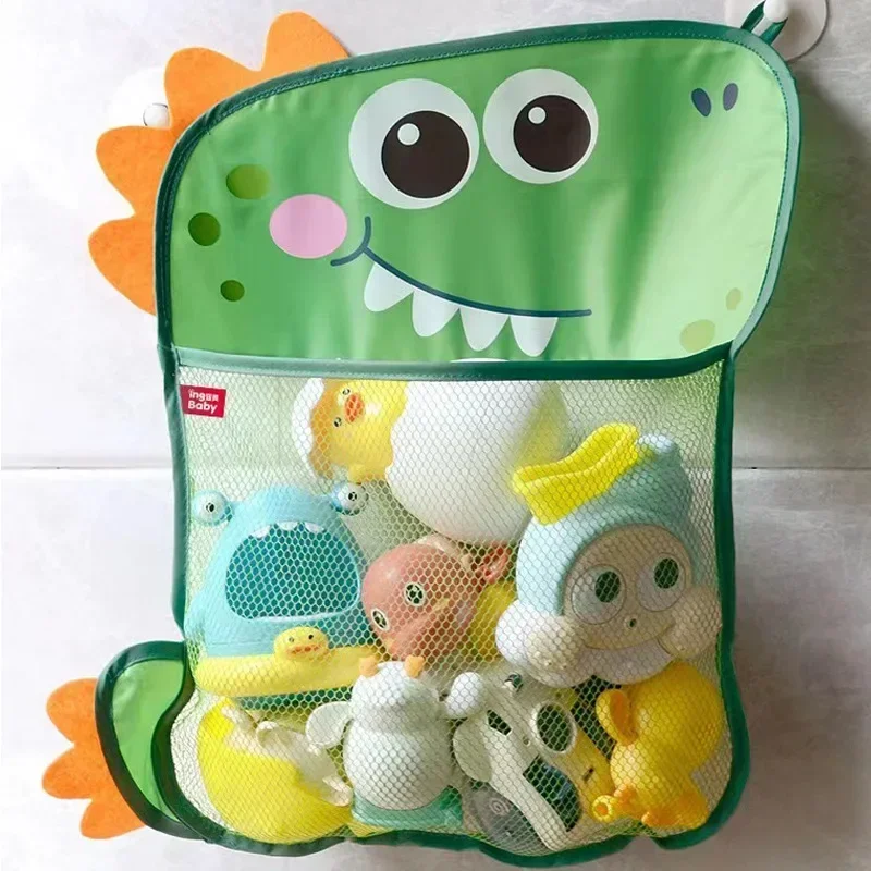Cute Dinosaur Duck Animal Bath Toys Storage Bag with Suction Cup for Bathroom Shower Organization