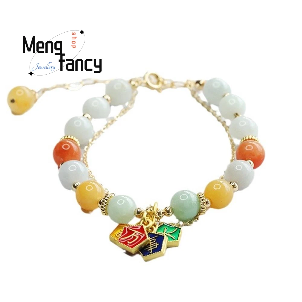 Natural Myanmar A-goods Jadeite Colourful Jade String Ethnic Style Bracelet Exquisite Elegant Simple High-grade Fashion Jewelry
