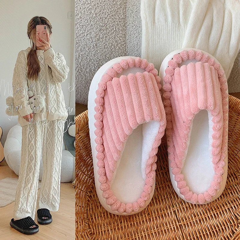 Winter Women Fashion Plush Slippers Open Toe Soft Sole Fluffy House Shoes Woman Indoor Comfort Warm Faux Fur Home Slippers - view 5