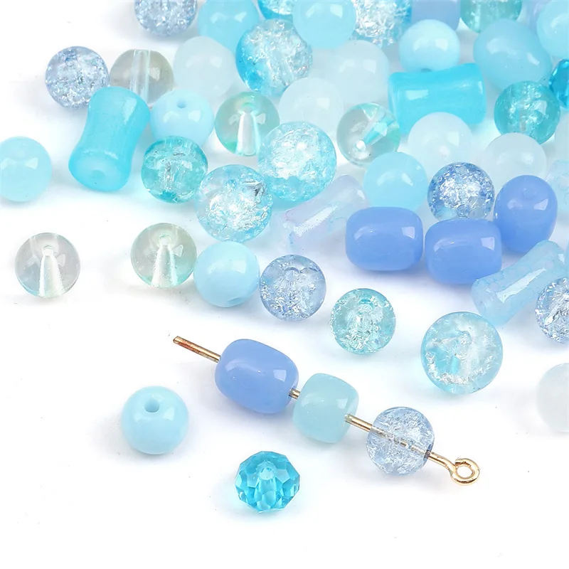 20Pcs/pack Holed Glass Beads Blue Fantasy Double Spell Jujube Beads DIY Bracelet Transparent Make Bracelets Apparel Accessories