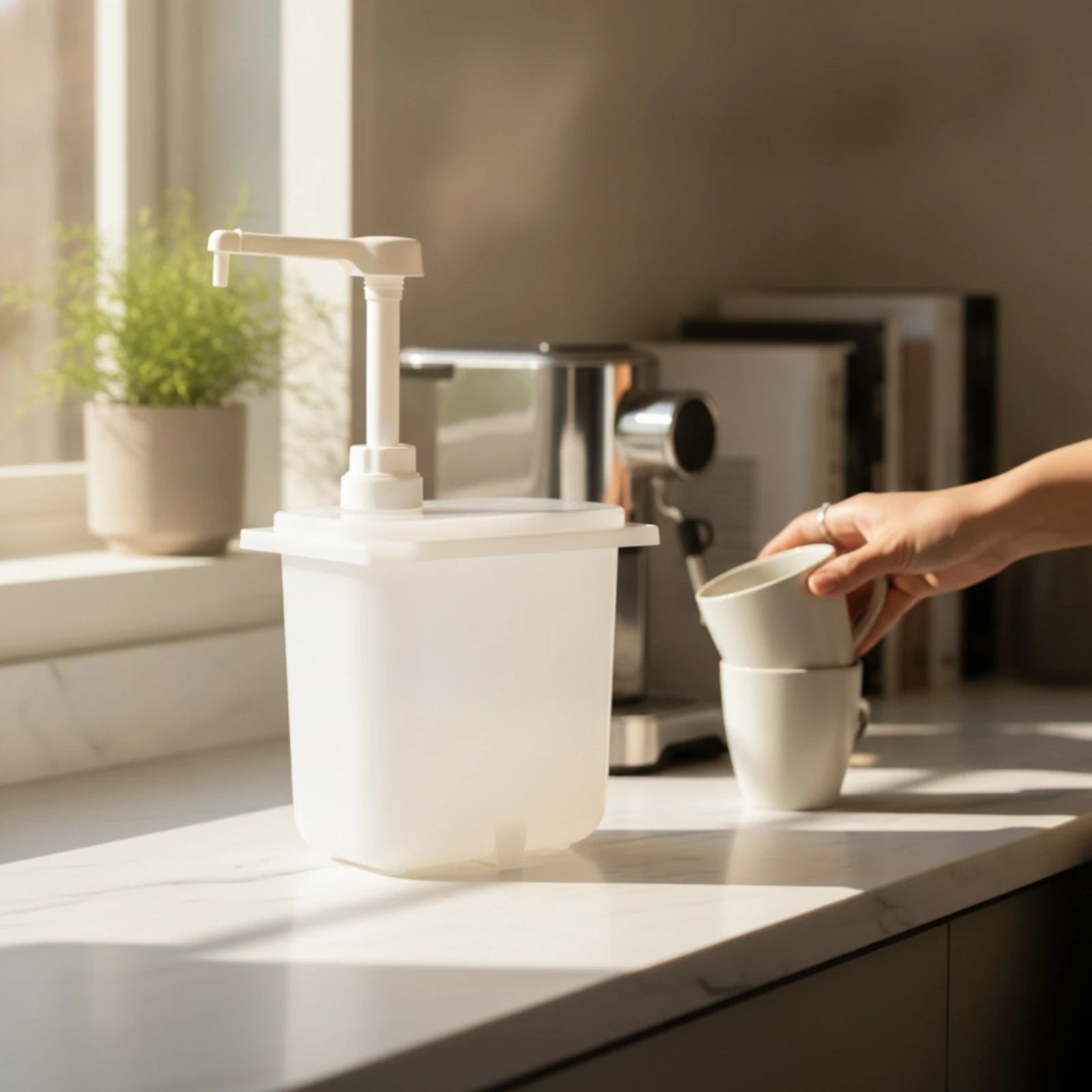 Hand Pump Dispenser Translucent Countertop Dispenser Compact Indoor and Outdoor for Home Baristas, Kitchen Counters view 5