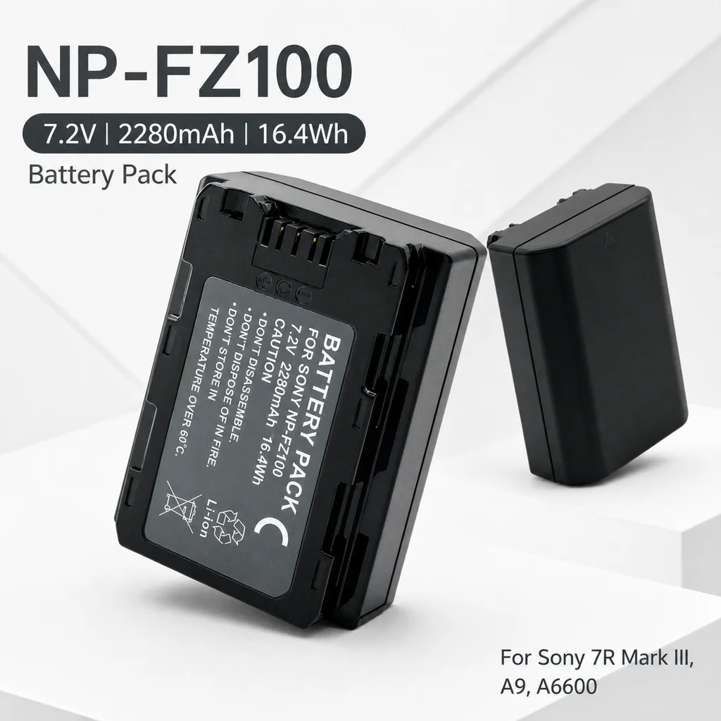 Camera Battery NP-FZ100 2280mAh Rechargeable Replacement For Sony 7R Mark III A7III A7SIII A7R III A7RIV A7R 2 A9 A6600