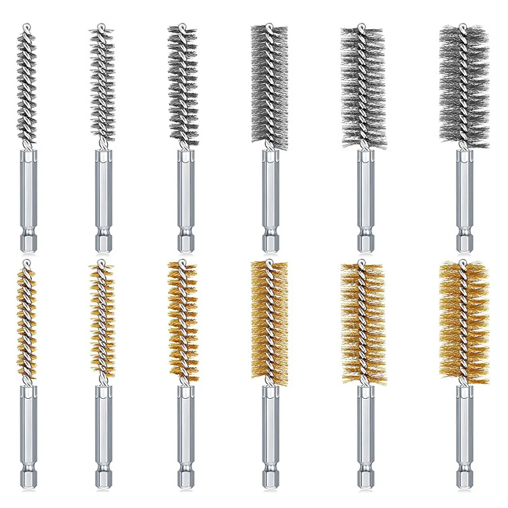 

Steel Bore Wire Brush Twisted Wire Stainless Steel Cleaning Brush with Handle 1/4 Inch Hex Shank for Power Drill Impact Driver