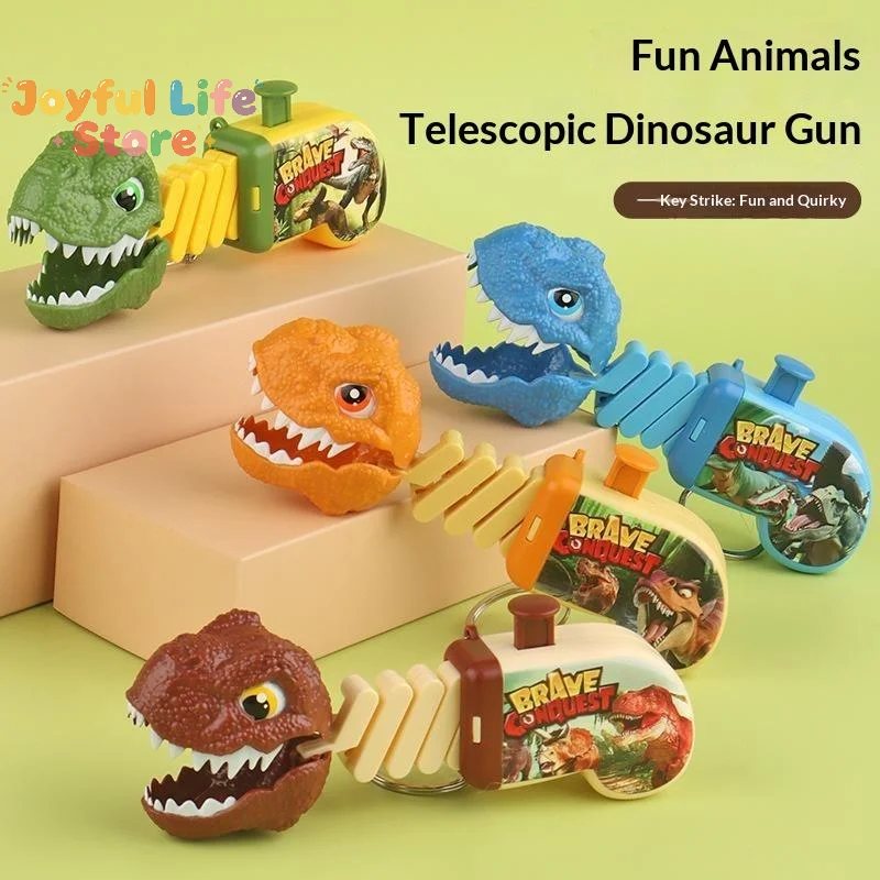 Funny Retractable Dinosaur Bite Toy Keychain Press Spring Tricky Dinosaur Pendant Cute Prank Keyring Bag Charms Party Gifts