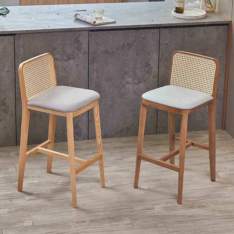 

Solid wood hotel bar chair rattan high bar chair surprise quiet wind simple chair stool