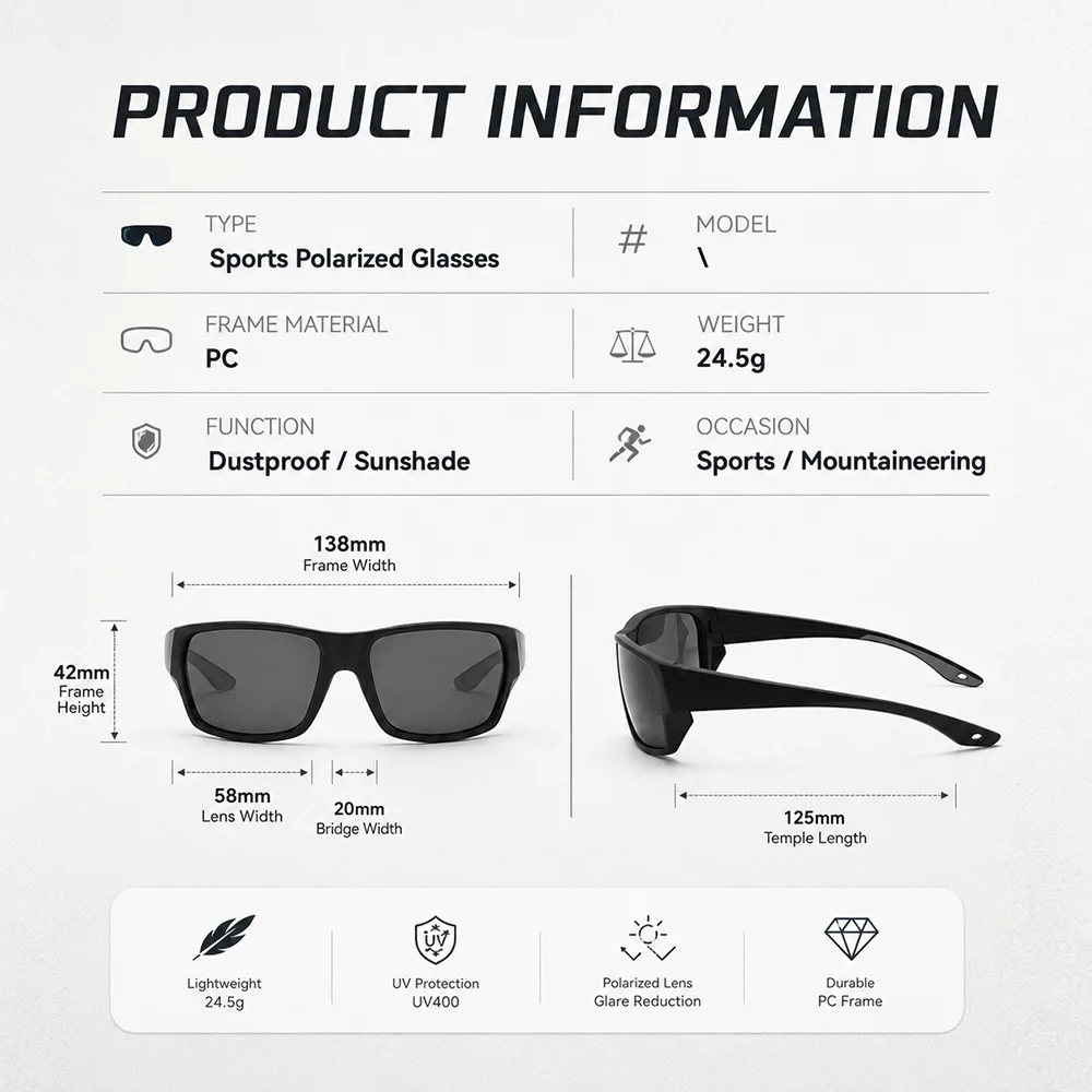 Polarisierte Sportsonnenbrille für Herren UV400 Wraparound Leichtgewichtige Fahr-, Rad-, Angel- und Outdoor-Sonnenbrille – Detail 5