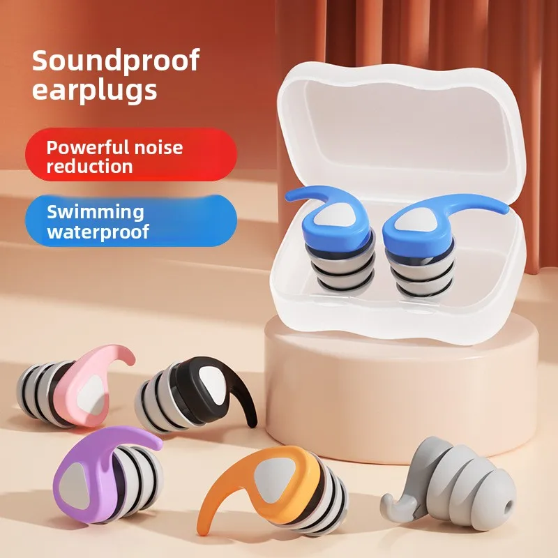 Silicone Earplugs with Noise Reduction Filter 3 Layer Waterproof Swimming Ear Plugs Study Travel Reusable Hearing Protection