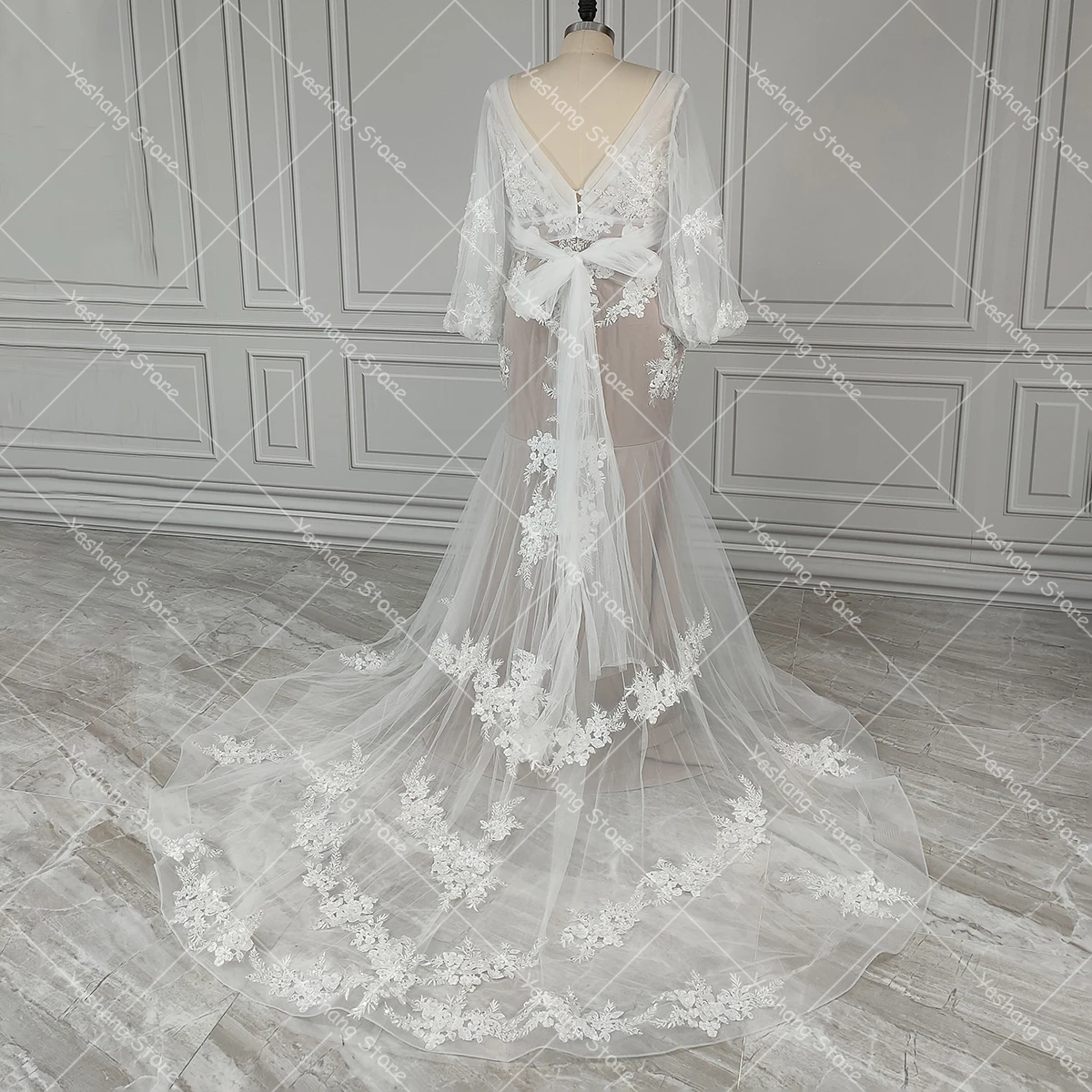 Mermaid Sexy Beading Lace Wedding Dress with Removable Beloro Customized Plus Size Appliques Luxury Long Sleeves Bridal Gowns