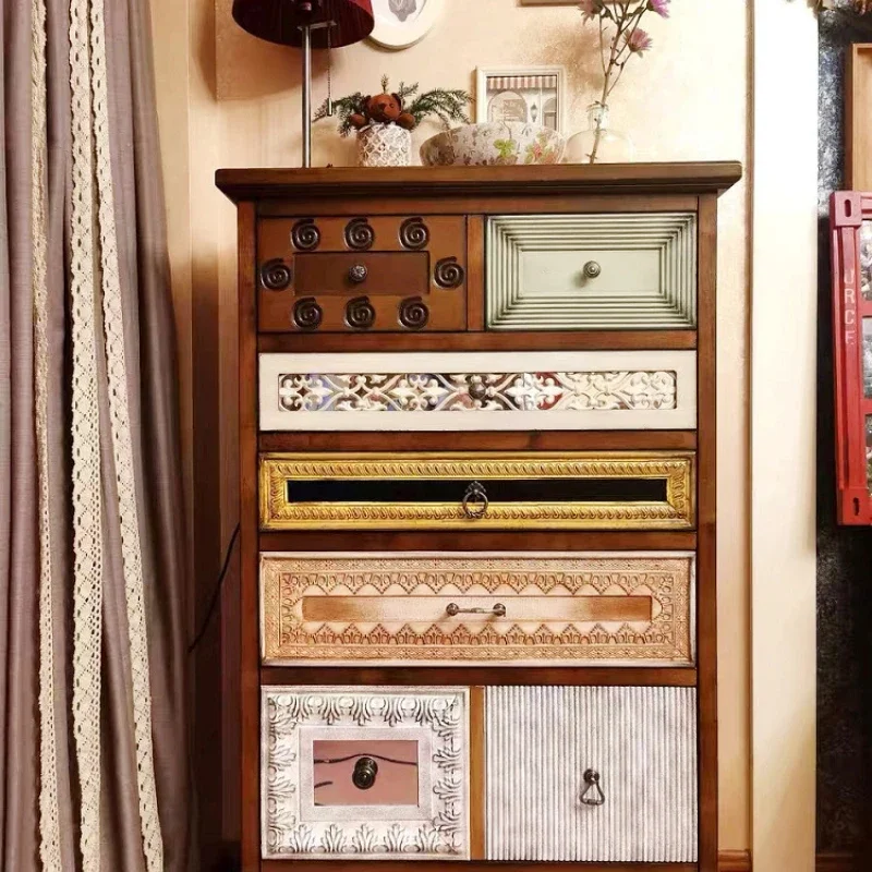 Solid Wood Chest of Drawers Living Room Entrance Cabinet Retro Balcony Locker