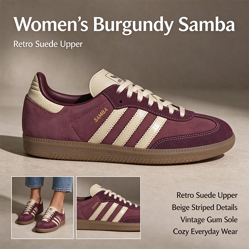 New Adidas Originals Authentic SAMBA OG KK2267 Low Top Sneakers Burgundy Cream Gum Leather Shoes Free returns
