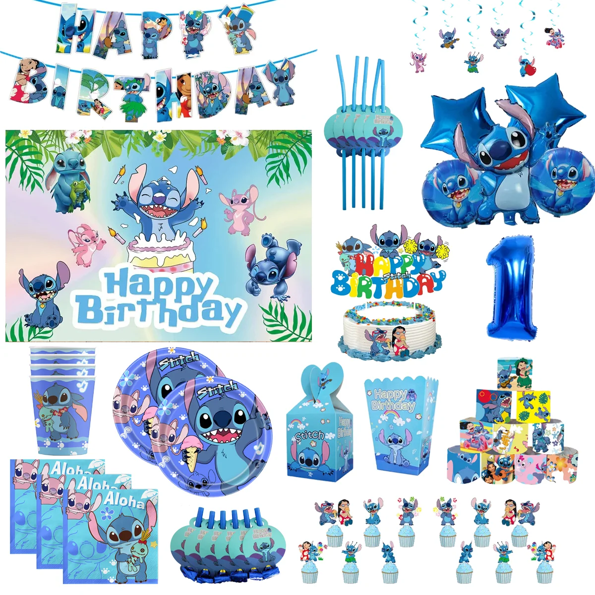 Disney Stitch Birthday Party Decorations Paper Cup Plate Balloon Slap Bracelets For Kids Birthday Party Supplies Baby Shower