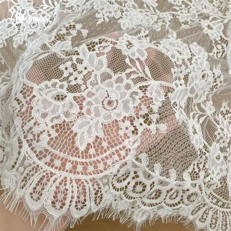

300CM X 150CM. French Large Flower Border Embroidery Lace Fabric.Couture Bride Wedding Gown Fabric. Hand Embroidery
