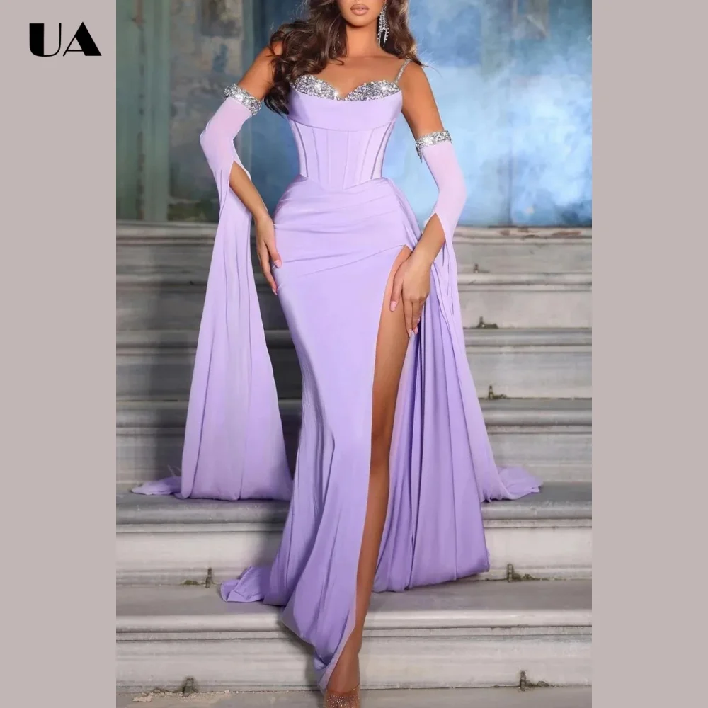 ULBYANRY Customized Embellished Strapless Prom Dresses for Women Elegant Satin Evening Dress Exquisite Floor-length Formal Dress