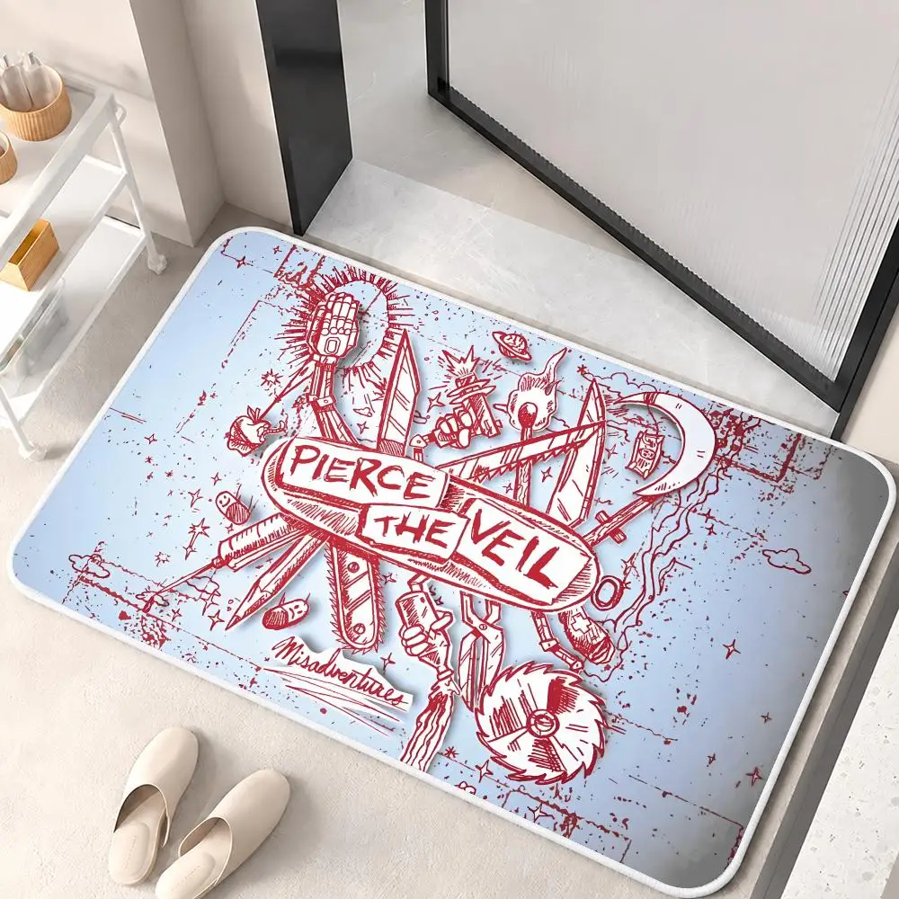 Cool P-PIERCE THE VEIL ROCK Floor Mat Flannel Rug Soft Non Slip Door Mat For Bathroom Bedroom Kitchen Living Room Home Decor