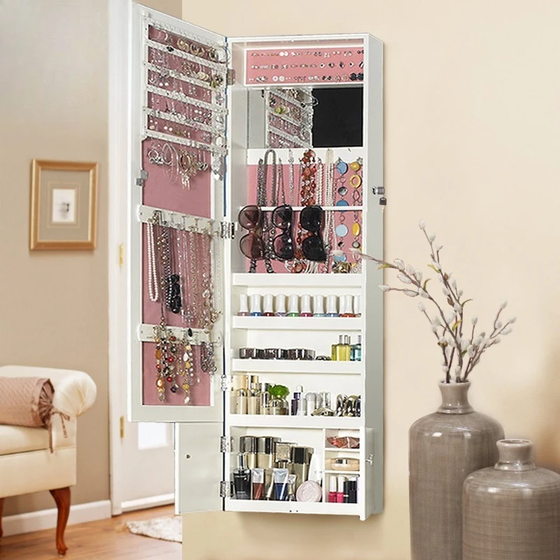 Natural wood color without lights, full-length mirror, makeup mirror, storage cabinet