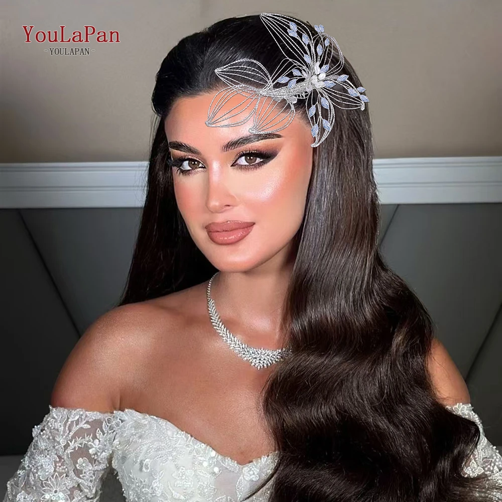

YouLaPan Opal Rhinestone Comb Headwear Hollow Leaf Bridal Hair Jewelry Wedding Hair Accessories Bridesmaid Bride Headdress HP257