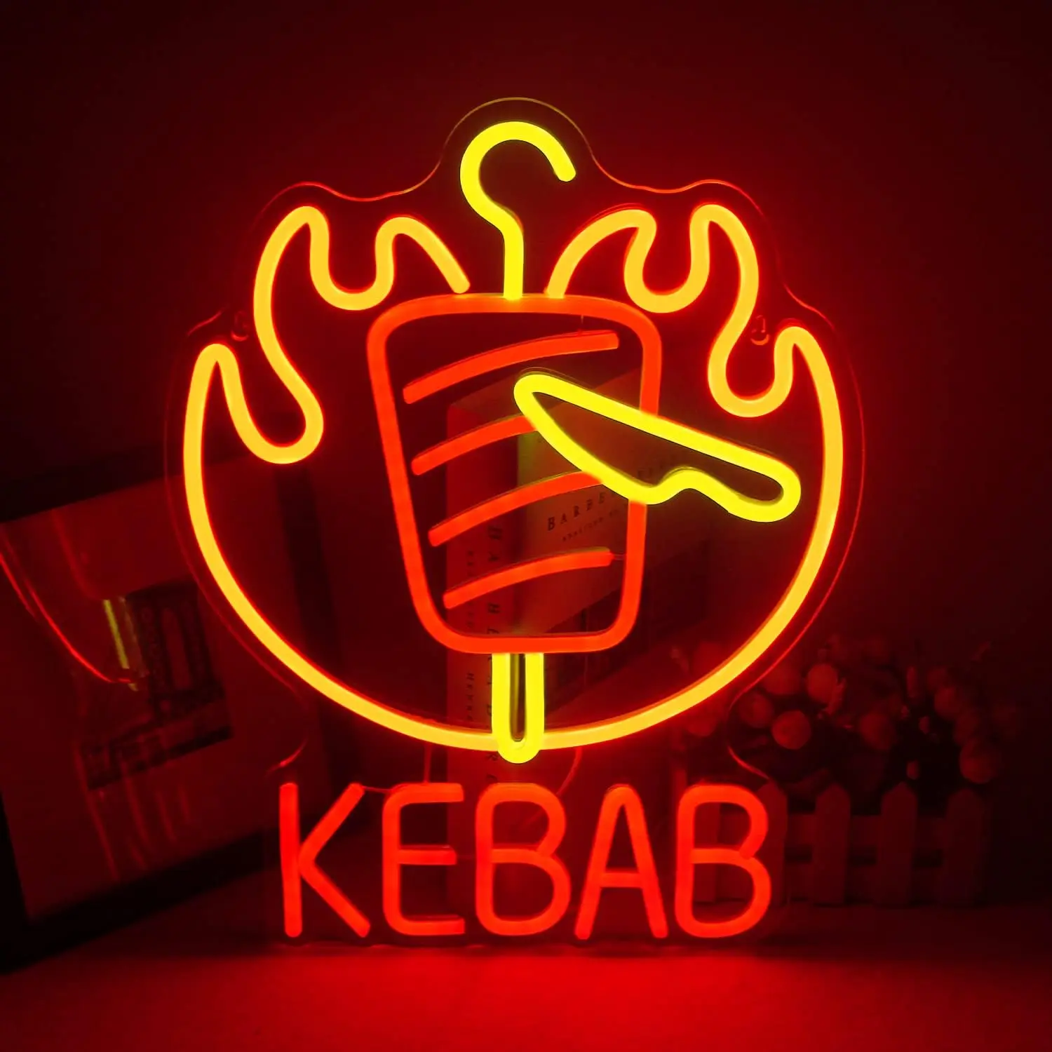 Kebab Neon Sign LED Neon Light Sign USB Powered for Game Room Man Cave Club Bar Shop Wall Birthday Halloween Party Decor Gifts