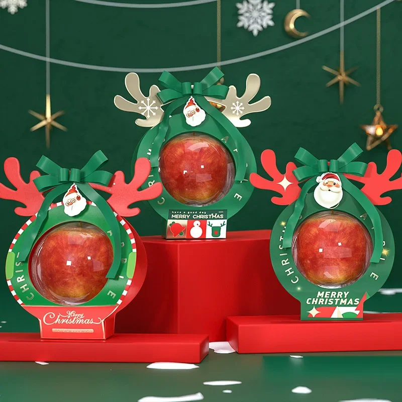 

4pcs Christmas Apple Portable Gift Box Transparent Candy Chocolate Packaging Xmas New Year Party Kids Favors Handle Box